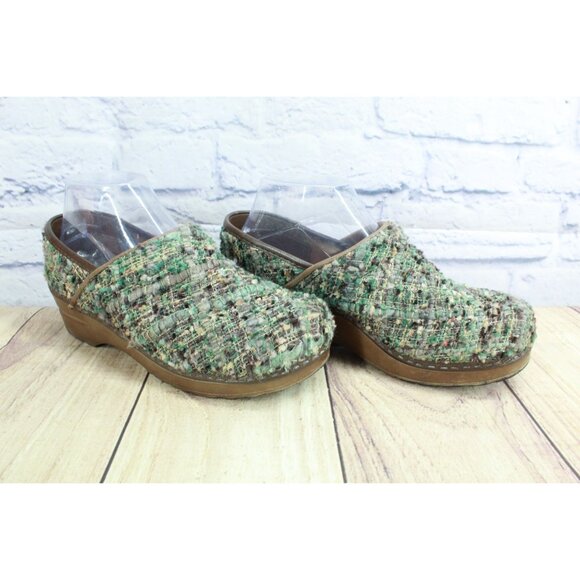 Sanita Green Brown Earth Colored Textile Fabric clogs Shoes Size 8 - Picture 5 of 9